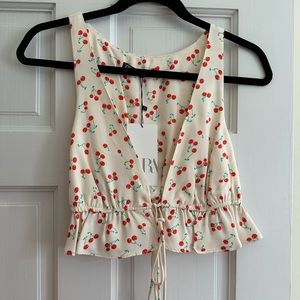 Silk tie front Zara Cherries top